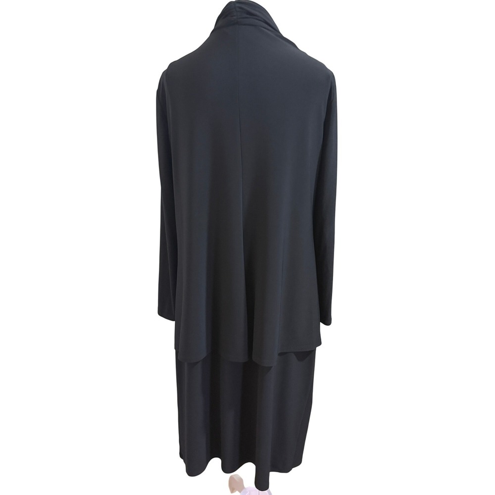 Jones New York Dress Women 14 Black Drape Neck Sheath Attached Cardigan Layered‎ - Picture 3 of 8